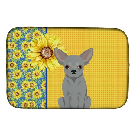 Summer Sunflowers Silver Chihuahua Dish Drying Mat 14 in x 21 in