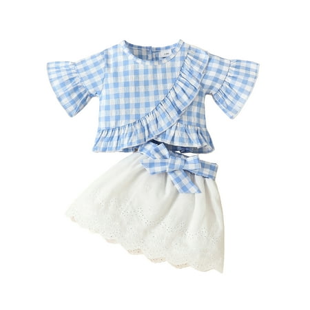 MissiMae 2PCS Baby Girls Summer Outfits Short Sleeve Plaid Print Ruffle Tops + Tie Knot Skirt Set Infant Clothes
MissiMae 2PCS Baby Girls Summer Outfits Short Sleeve Plaid Print Ruffle Tops + Tie Knot Skirt Set Infant Clothes