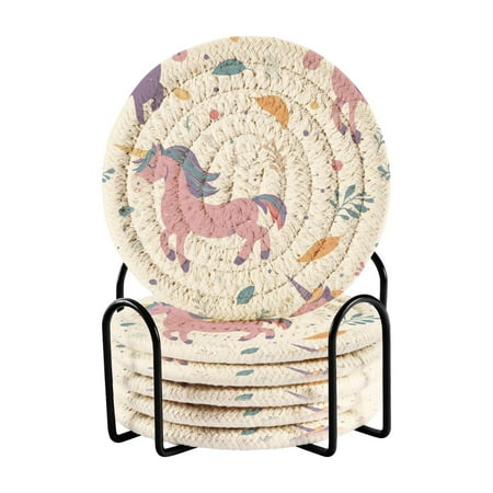 6 Pcs Drink Coasters with Holder Absorbent Coasters Minimalist Home Decor Coaster Set Stylish Handmade Round Woven Coaster for Drinks Table Desk Protection Unicorn Pattern
6 Pcs Drink Coasters with Holder Absorbent Coasters Minimalist Home Decor Coaster Set Stylish Handmade Round Woven Coaster for Drinks Table Desk Protection Unicorn Pattern