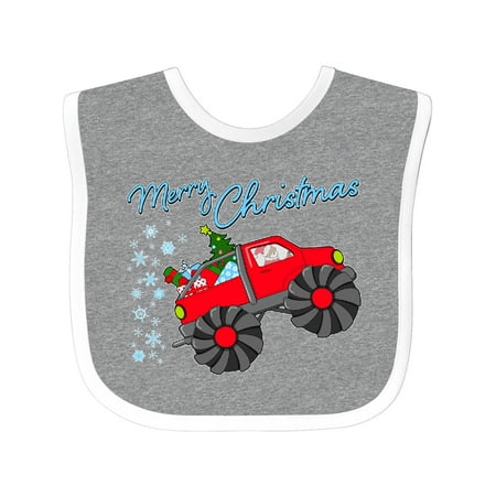 Inktastic Merry Christmas- Santa Drives a Monster Truck Gift Baby Boy or Baby Girl Bib