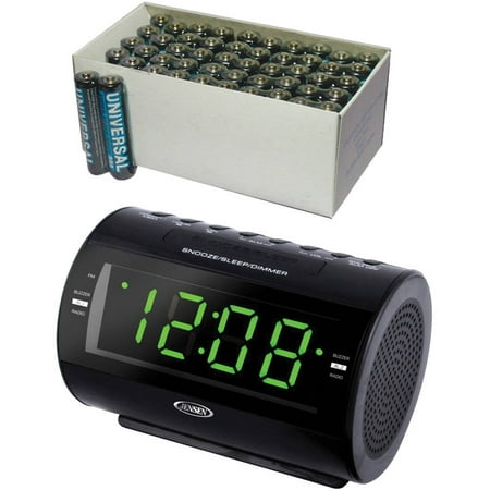 Jensen JCR-210 AM\/FM Dual Alarm Clock Radio, Includes 50 AAA Batteries