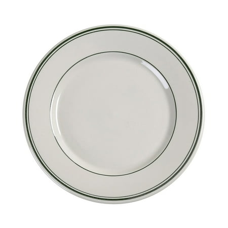 Green Band Round Plate 6 5/8 Dia. Porcelain White Green Rim Pack of 16