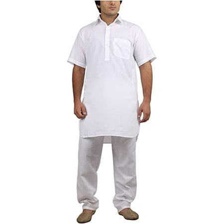 

Royal Men s White Cotton Blended Fine Pathani Kurta Pyjama