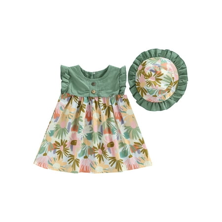 Nokpsedcb Toddler Baby Girls Summer Clothes Crew Neck Patchwork Leaf Floral Fly Sleeves Dress Hat Vacation Outfits Green 3-4 Years
Nokpsedcb Toddler Baby Girls Summer Clothes Crew Neck Patchwork Leaf Floral Fly Sleeves Dress Hat Vacation Outfits Green 3-4 Years