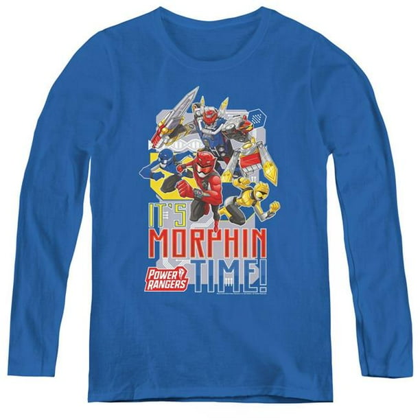 Trevco Sportswear PWR2400-WL-4 Power Rangers & Morphin Time Print Womens Long Sleeve T-Shirt, Royal Blue - Extra Large