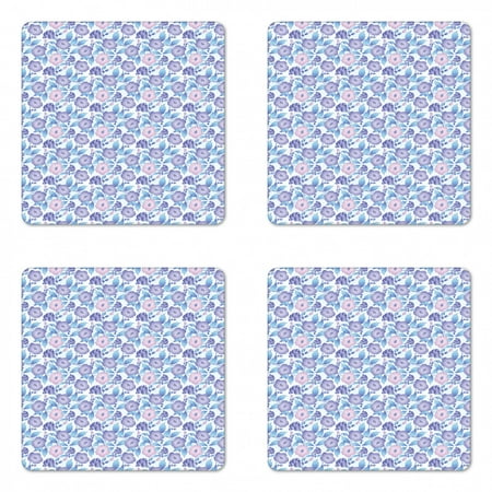 

Garden Coaster Set of 4 Exotic Flower Bouquet Pattern with Branches Blossoming Nature Square Hardboard Gloss Coasters Standard Size Pale Pink Pale Blue by Ambesonne