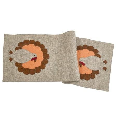 Hand Felted Wool Thanksgiving Turkey Table Runner - 16x44