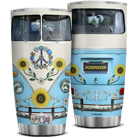 

Personalized Hippie Van Stainless Steel Tumbler Cup With Lid 20oz 30oz Custom Name Customized Double Wall Vacuum Insulated Tumblers Coffee Travel Mug Birthday Christmas Gifts For Women Girls