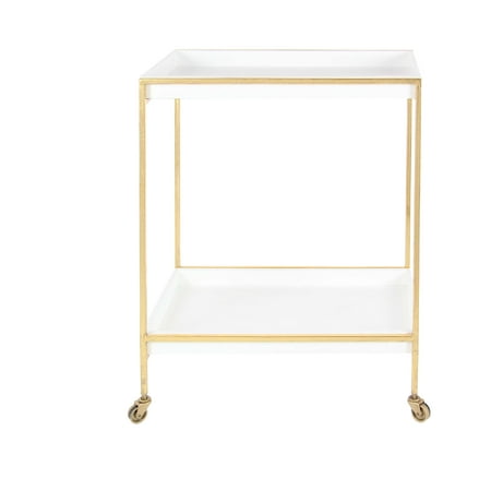 Decmode 31 X 24 Inch Modern Wood and Metal Two-Tier Tea Cart, White