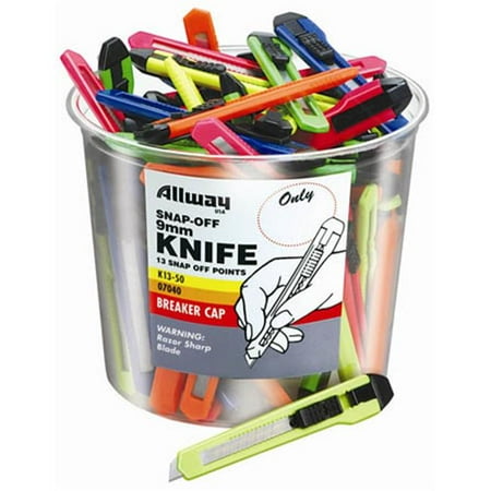 Allway Tools 50 Count 9MM Snap Off Neon Knife Bucket K13-50 - Pack of 50