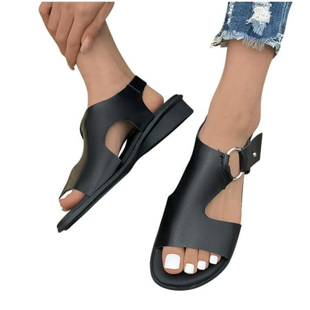 YODETEY Women Sandals Large Size Fish Mouth Button Flat Sole Sandals Women Wearing Beach Sandals Black
YODETEY Women Sandals Large Size Fish Mouth Button Flat Sole Sandals Women Wearing Beach Sandals Black