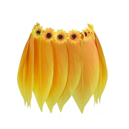 Hawaiian Grass Skirt Leaf Hula Skirt with Flowers Dancing Props for Beach Party