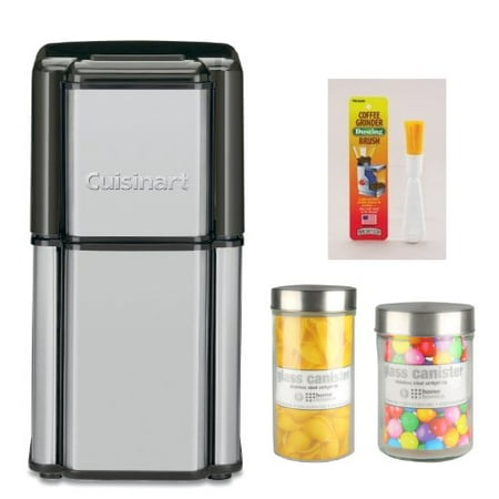 Refurbished Cuisinart DCG-12BC Grind Central Coffee Grinder + Coffee Grinder Dusting Brush + Glass Jar Round Medium + Glass Jar Round Large
