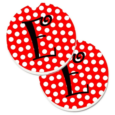 Carolines Treasures CJ1012-ECARC Letter E Initial Monogram Red Black Polka Dots Set of 2 Cup Holder Car Coasters