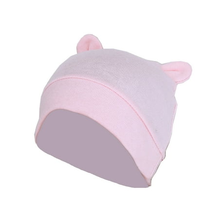 Infant Solid Color Bonnet Soft Hospital Hat Nightcap Baby Cute Bear Ears Hat