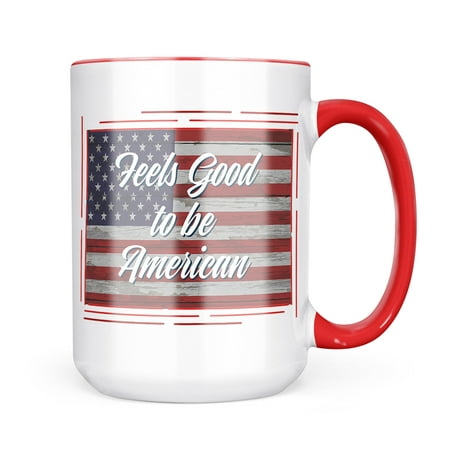 

Christmas Cookie Tin Feels Good to be American Fourth of July Vintage Wood Flag Script Mug gift for Coffee Tea lovers