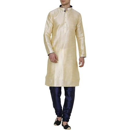 Royal Kurta Men s Dupion Silk Contrast Piping Kurta Churidar Gold