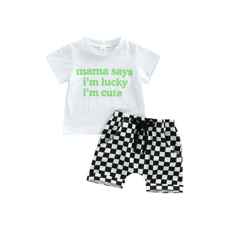 Suanret Toddler Baby Boys Summer Outfits Letter Print Short Sleeve T-shirt + Elastic Waist Checkerboard Shorts Sets White 9-12 Months
Suanret Toddler Baby Boys Summer Outfits Letter Print Short Sleeve T-shirt + Elastic Waist Checkerboard Shorts Sets White 9-12 Months