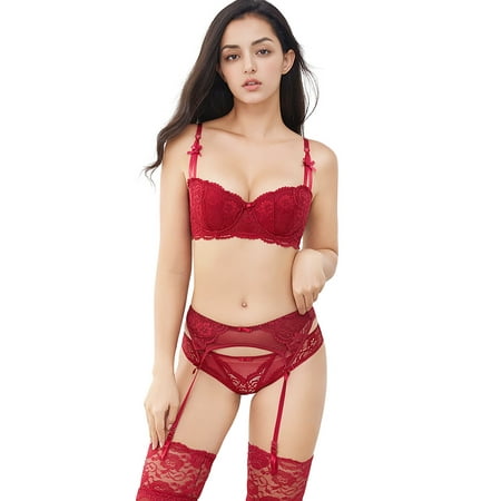 Varsbaby Women Push Up Bras Set Lace Lingerie Bra and Panties and Garter and Stocking 4 piece
Varsbaby Women Push Up Bras Set Lace Lingerie Bra and Panties and Garter and Stocking 4 piece