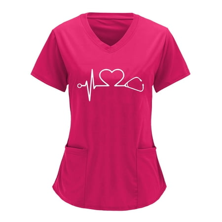 Women Scrubs Tops Print Short Sleeve V Neck Solid Shirts Blouse Tops With Pockets Comfortable Nursing Uniform
Women Scrubs Tops Print Short Sleeve V Neck Solid Shirts Blouse Tops With Pockets Comfortable Nursing Uniform
