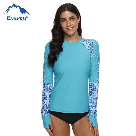 Reactionnx Blue/Navy Women Bikini Cover Up SPF 50 UV Protection Long Rash Guard Swimsuits Wetsuit Swimsuit Top
