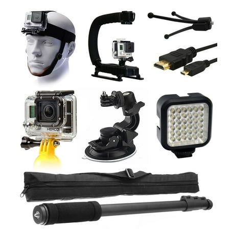 Head Car Mount + Grip + All Around Accessory Package for GoPro HERO4 Hero 4
