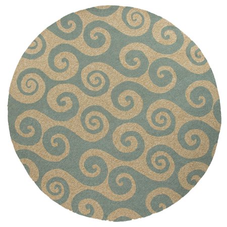 8' Light Blue and Sandy Tan Wave Hello Round Outdoor Area Throw Rug