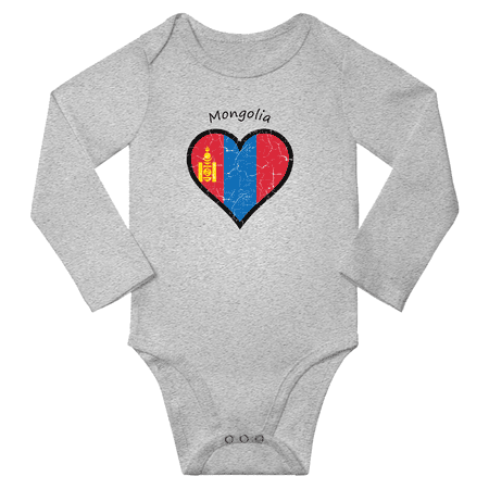 Mongolia Flag Heart Love Baby Long Sleeve Clothing Bodysuits (Gray 18 Months)