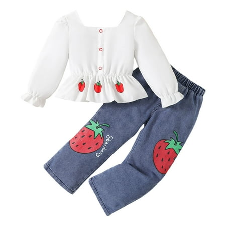 XJDJHC Toddler Baby Girl Fall Outfit Letter Autumn Girls Chiffon Long Sleeved Top With Strawberry Print Jeans Two Piece Set Fashion Streetwear 3-4 Years
XJDJHC Toddler Baby Girl Fall Outfit Letter Autumn Girls Chiffon Long Sleeved Top With Strawberry Print Jeans Two Piece Set Fashion Streetwear 3-4 Years