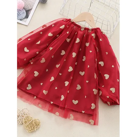 Toddler Girls Double Layer Mesh Dress With Heartprint For Christmas
Toddler Girls Double Layer Mesh Dress With Heartprint For Christmas