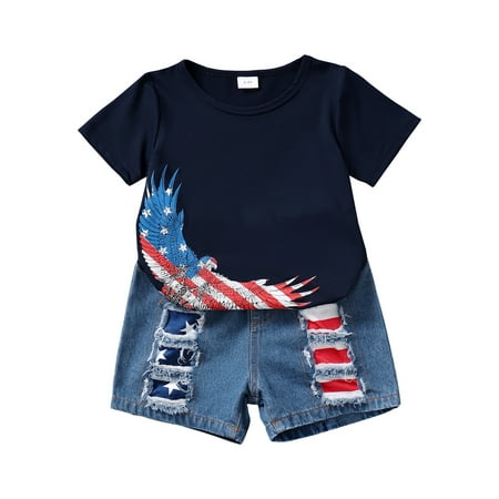 Toddler Boy Clothes 4 Years Toddler Boys Summer Short Outfit Sets 5 Years Short Sleeve Independence Day Prints Tops Elastic Denim Shorts 2PCS Set Blue
Toddler Boy Clothes 4 Years Toddler Boys Summer Short Outfit Sets 5 Years Short Sleeve Independence Day Prints Tops Elastic Denim Shorts 2PCS Set Blue
