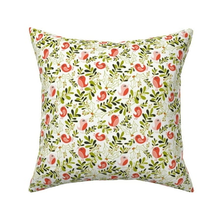 Mistletoe Holly Christmas Birds Throw Pillow Cover w Optional Insert by Roostery