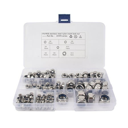 Hex Self Locking Nut Assortment Kit Stainless Steel Nut Durable Stainless Steel Nylon Hex Nut