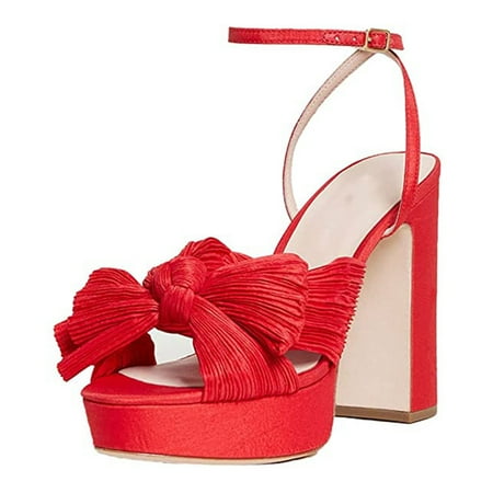 Foraging dimple Women s Fashion Waterproof Sandals Thick Heel Bow Silk Sandals Retro Buckle Shoes Red