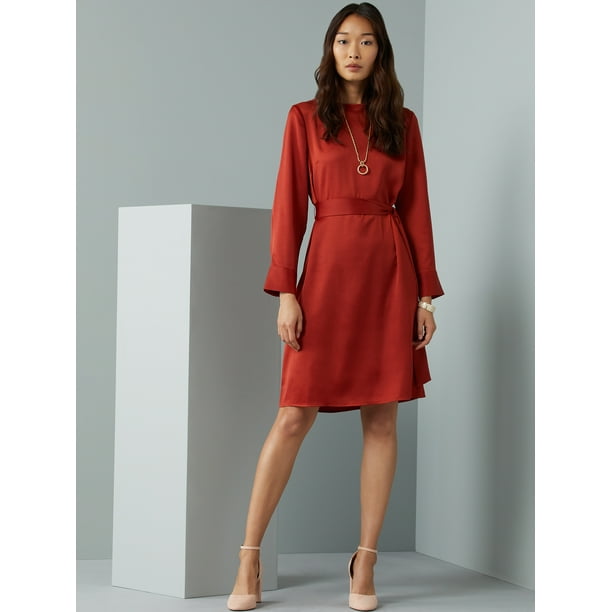 C. Wonder Women's A-Line Tie-Waist Dress with Satin Back Crepe