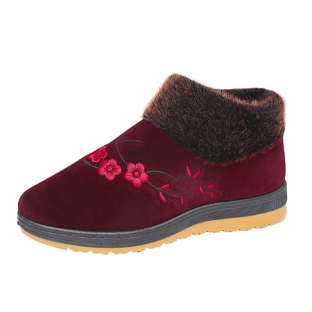 yinguo comfortable women s snow round plus warm padded boots toe shoes velvet outdoor printed women s boots