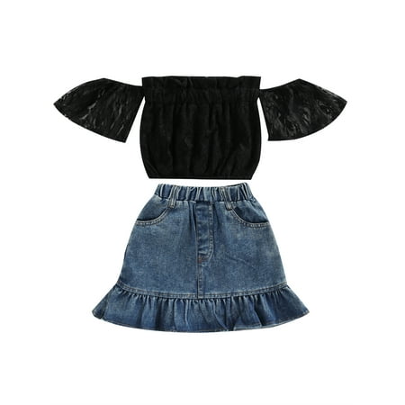 Bebiullo Kids Girl 2PCs Skirt Outfits Off-Shoulder Lace Crop Top Ruffle Hem High Waist Denim Skirt Summer Clothes Set 2-3 Years
Bebiullo Kids Girl 2PCs Skirt Outfits Off-Shoulder Lace Crop Top Ruffle Hem High Waist Denim Skirt Summer Clothes Set 2-3 Years