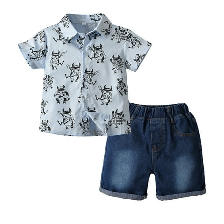 Toddler Baby Boy Clothes Set 2PCs Summer Cow Print Outfits Casual Short Sleeve Button-Down Shirt Denim Shorts Set
Toddler Baby Boy Clothes Set 2PCs Summer Cow Print Outfits Casual Short Sleeve Button-Down Shirt Denim Shorts Set