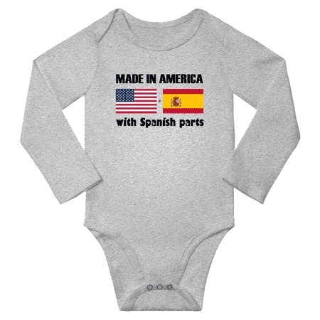 Made in America With Spanish Parts Baby Long Sleeve Bodysuit (Gray 18 Months)