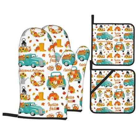 Oven Mitts and Pot Holders Sets 4 pcs Fall Pumpkins And Sunflowers Non-Slip Oven Gloves Potholders Soft Quilted Lining Heat Resistant Gloves Hot Pads for Kitchen Cooking Baking
Oven Mitts and Pot Holders Sets 4 pcs Fall Pumpkins And Sunflowers Non-Slip Oven Gloves Potholders Soft Quilted Lining Heat Resistant Gloves Hot Pads for Kitchen Cooking Baking