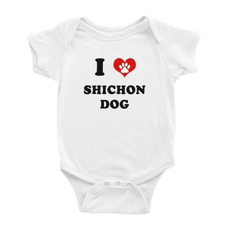I Heart Shichon Dog Funny Cute Baby Bodysuit Jumpsuits (White 6-12 Months)