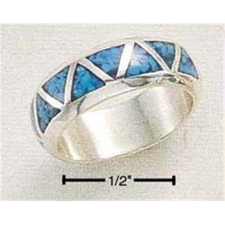 Sterling Silver Triangle Shaped Turquoise Inlay Wedding Band - Size 4