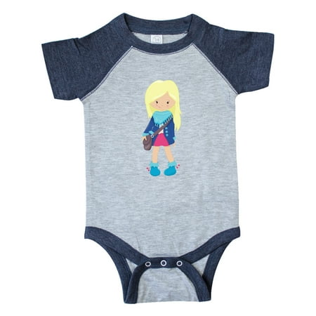 Inktastic Fashion Girl Blonde Hair Blue Jacket Blue Boots Gift Baby Girl Bodysuit