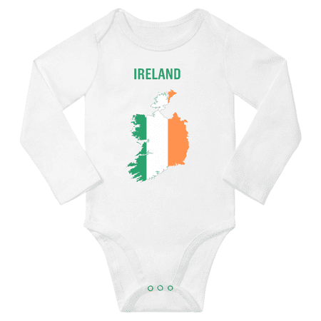 Ireland Flag Map Baby Long Slevve Rompers (White 12-18 Months)