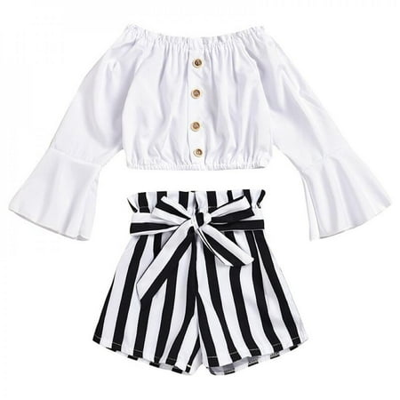 Newborn Girls Clothes Summer Baby Girls Clothes Set Casual Flare Sleeve Short T-shirt Tops+Striped Shorts With Bowknot Outfits 2PCs
Newborn Girls Clothes Summer Baby Girls Clothes Set Casual Flare Sleeve Short T-shirt Tops+Striped Shorts With Bowknot Outfits 2PCs