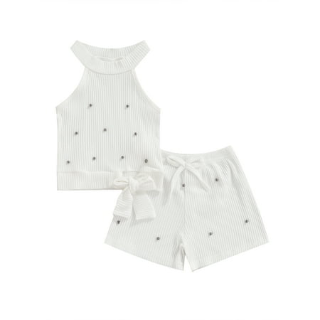 Frobukio Summer Kids Girls Clothing Beaded Decoration Cold Shoulder Bow Sleeveless Tank Tops+ Shorts 2Pcs Outfits White 1-2 Years
Frobukio Summer Kids Girls Clothing Beaded Decoration Cold Shoulder Bow Sleeveless Tank Tops+ Shorts 2Pcs Outfits White 1-2 Years