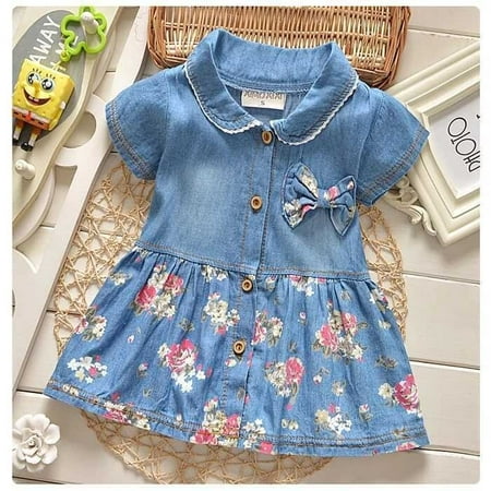 new Infant Baby Girls Floral Dress Lemon Print Bowknot Sundress Clothes 0-4Y