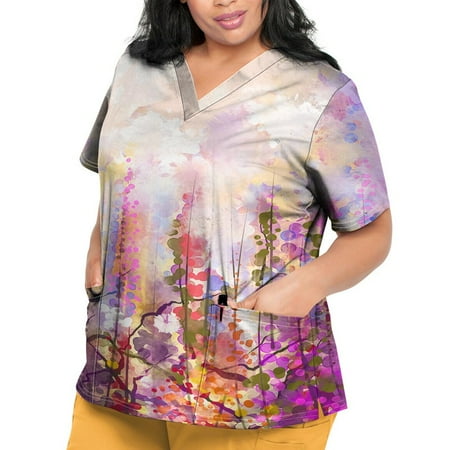 Sksloeg Scrubs Tops Women Plus Size Vintage Flower Printed Top Short Sleeve V-Neck Shirts Tee Tops with Pockets Nursing Working Uniform Pink M
Sksloeg Scrubs Tops Women Plus Size Vintage Flower Printed Top Short Sleeve V-Neck Shirts Tee Tops with Pockets Nursing Working Uniform Pink M