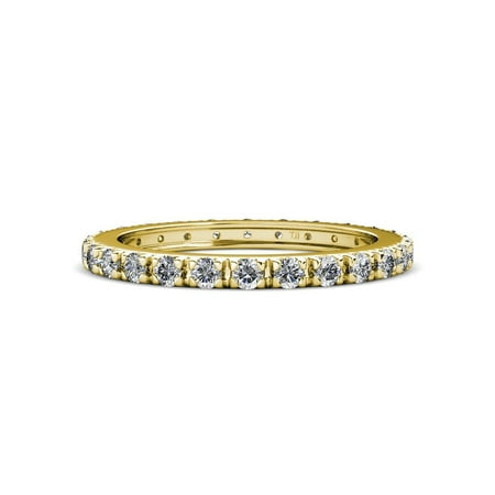 TriJewels Round Lab Grown Diamond French Set Womens Eternity Ring Stackable 0.90 ctw to 1.08 ctw 14K Yellow Gold.size 8.25