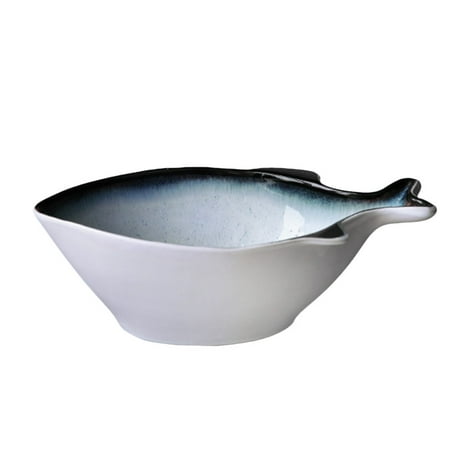 

1PC Fish Shape Porcelain Soup Bowl Noodle Bowl Ceramic Rice Bowl for Restaurant Home Banquet (Size M)